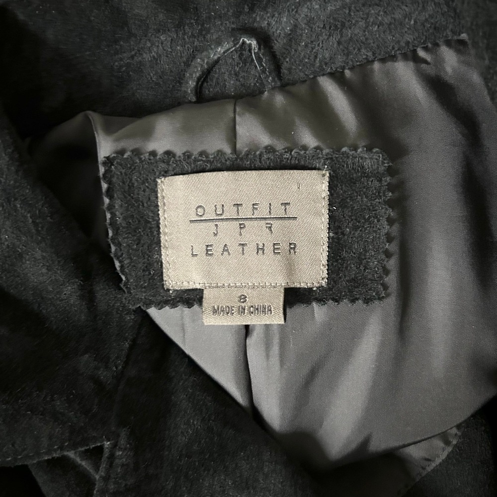 Vintage Outfit JPR Leather Black Suede Trench Coat Jacket Longline Button Size 8 - Picture 6 of 7